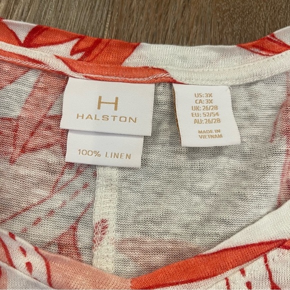 H By Halston Tee Shirt Women’s 2XL Coral Floral 100% Linen Blouse Top Colorful - Picture 5 of 8